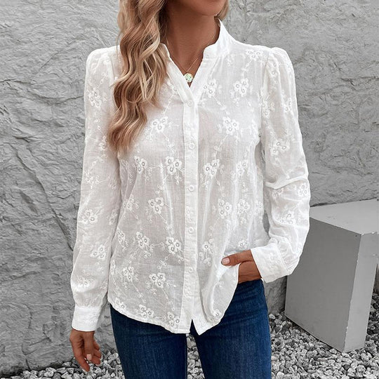 Elegant Jacquard Solid Color Long Sleeves Shirt