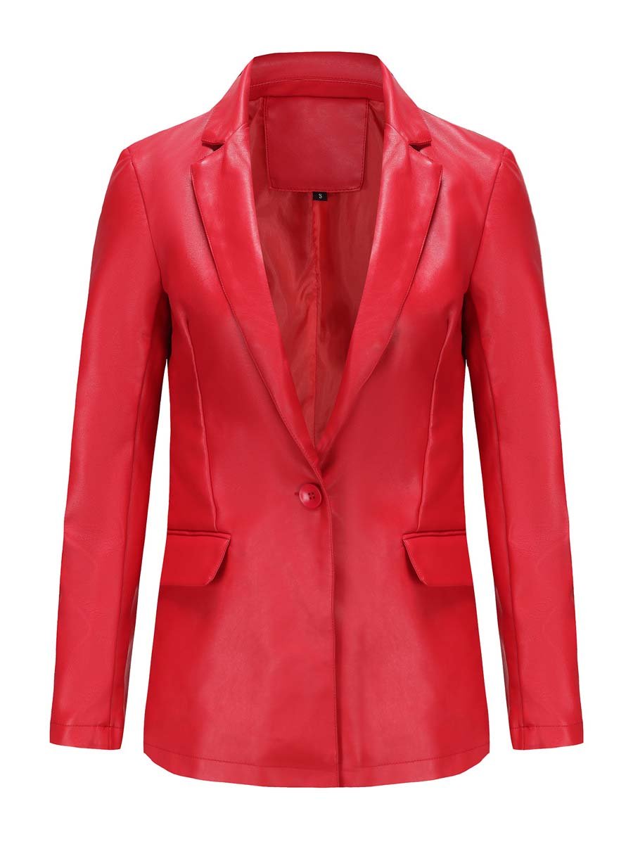 Women's Single Button Leather Blazer