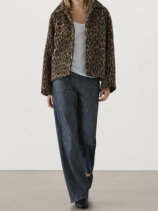 Lapel Leopard Fur Cropped Jacket