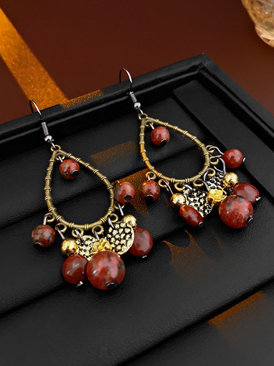 Water Drop Natural Stone Tassel Ethnic Style Retro Earrings