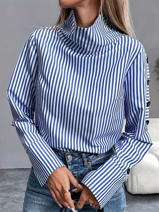 Unique High Collar Striped Shirt