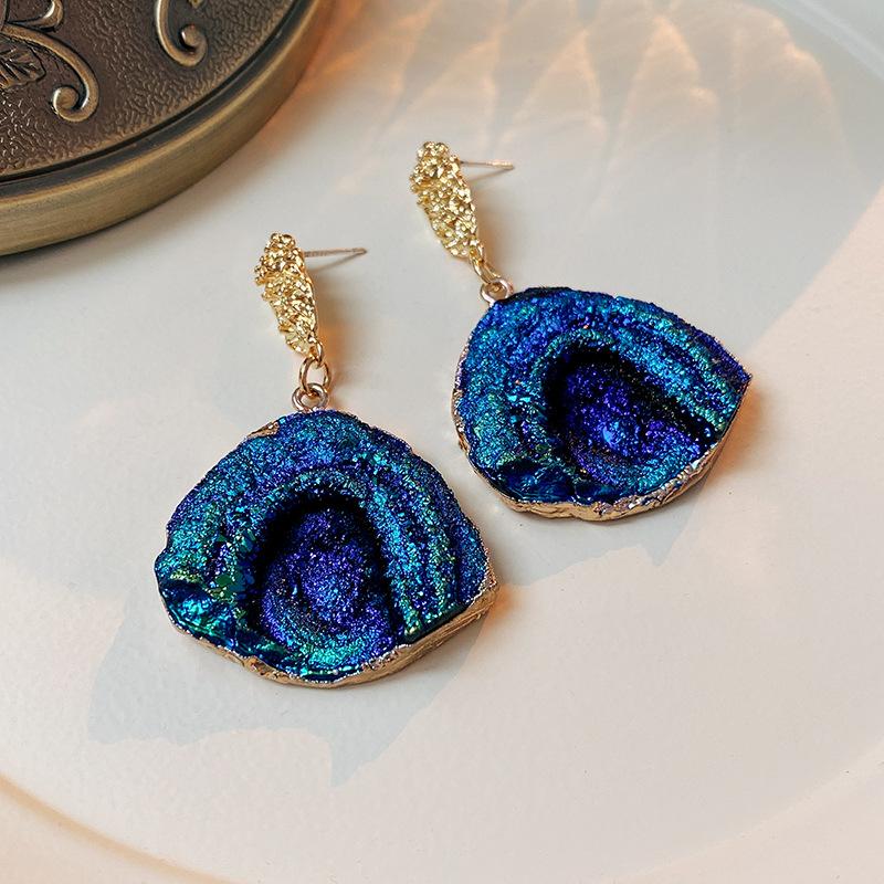 Wrinkled Blue Irregular Metal Earrings