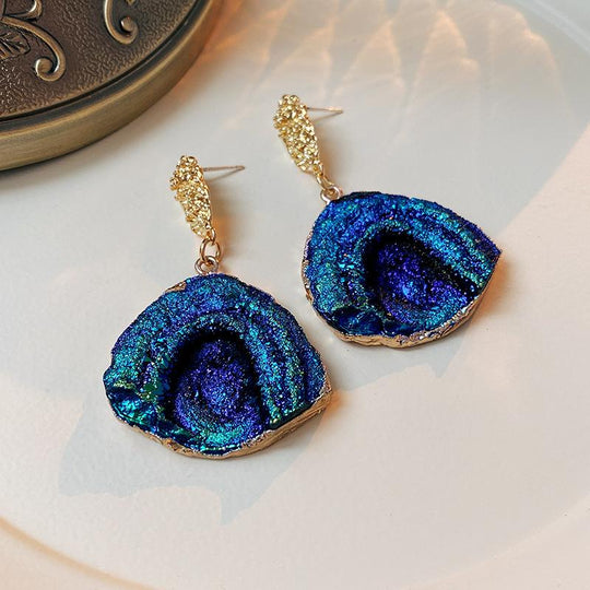 Wrinkled Blue Irregular Metal Earrings