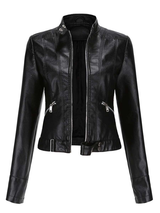 Women's Stand Collar Leather Jacket