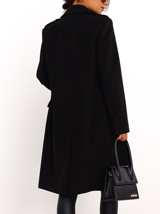 Lapel Double-breasted Simple Long-sleeved Woolen Coat