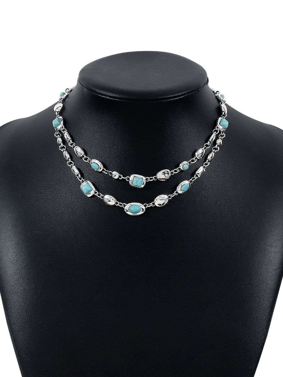 Vintage Trendy Ethnic Style Double-layer Necklace with Diamonds