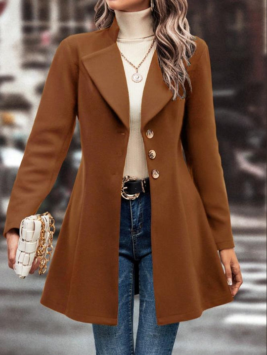 Chic Suit Collar Solid Color Woolen Coat