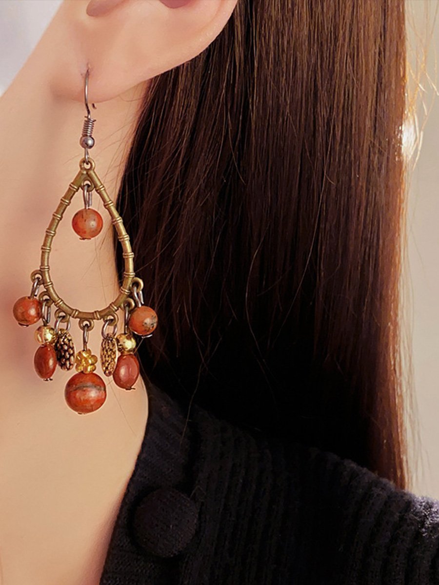 Water Drop Natural Stone Tassel Ethnic Style Retro Earrings