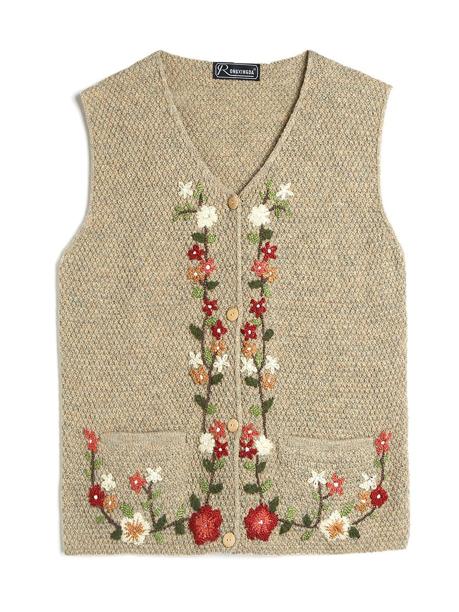 Wool Hand-embroidered Vintage V-neck Vest