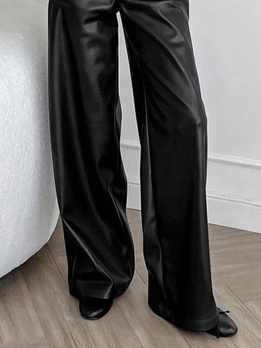 Vintage Loose Leather Slim High Waist Commuter Pants