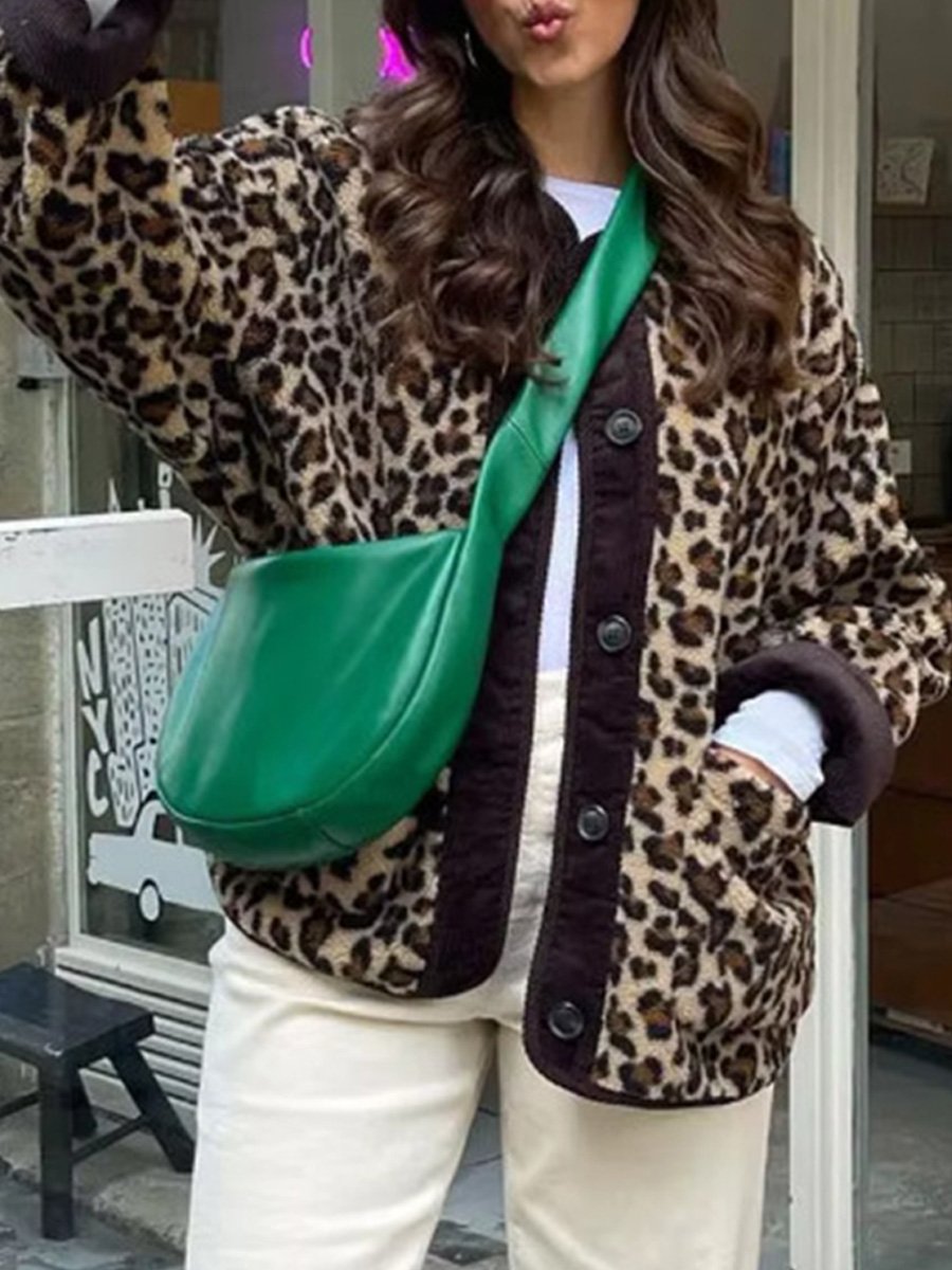 Fashion Leopard Print Casual Loose Plush Jacket