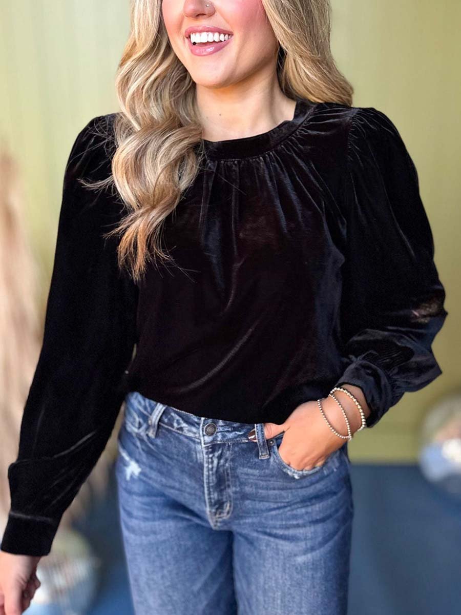 Women's Vintage Velvet Round Neck Long Sleeve Shirt