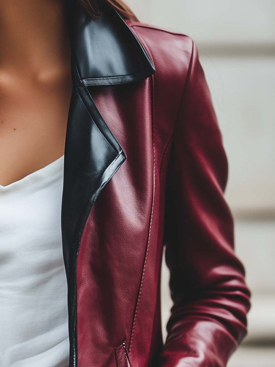 Women's Vintage Contrast Leather Jacket