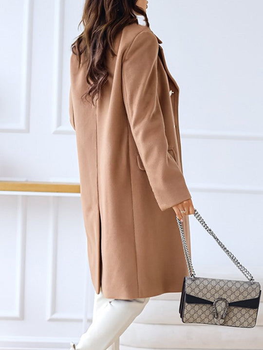 Lapel Double-breasted Simple Long-sleeved Woolen Coat