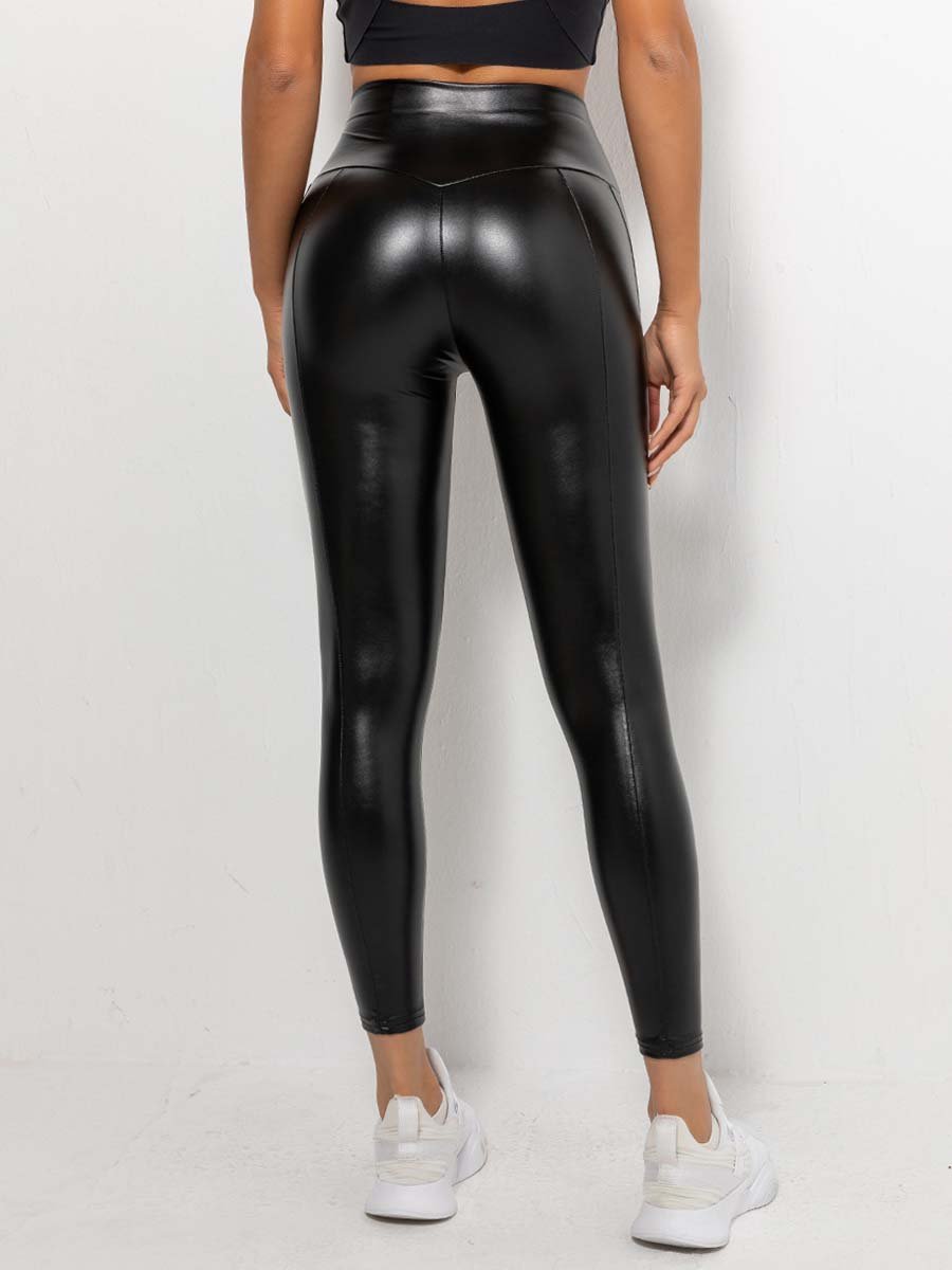 Women's High Waist High Elastic Leather Pants