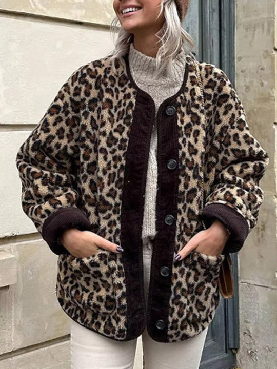 Fashion Leopard Print Casual Loose Plush Jacket