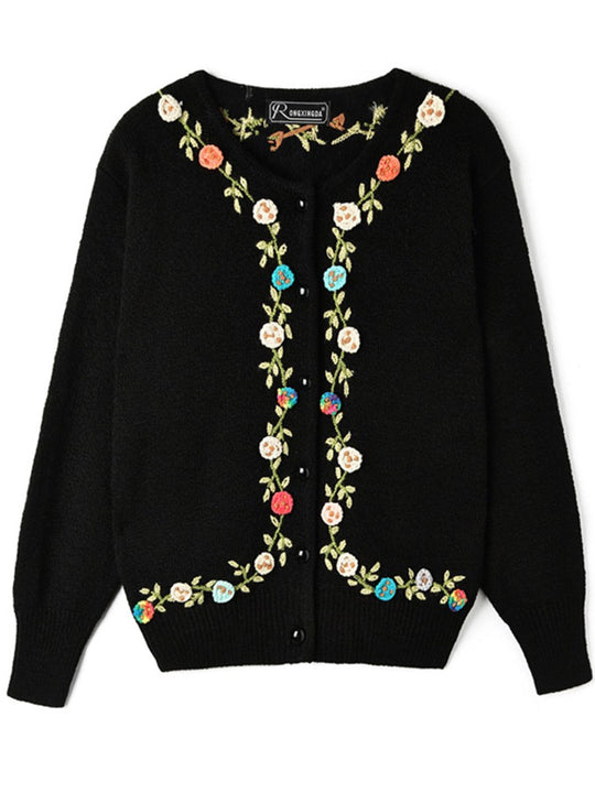 Vintage Embroidered Wool Long Sleeve Cardigan