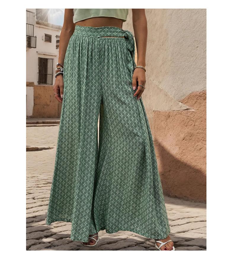 Lace-up High-waisted Casual Loose Wide-leg Pants 05182495YM