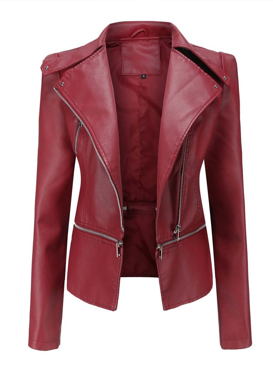 Women's Casual Leather Jacket With Detachable Hem