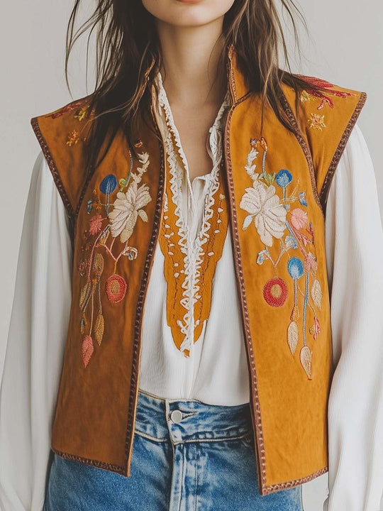 Women's Embroidered Suede Vest