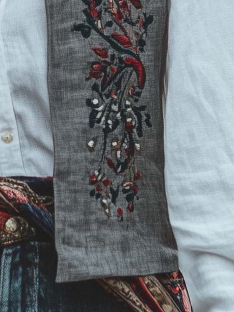 Rustic Embroidered Linen Vest