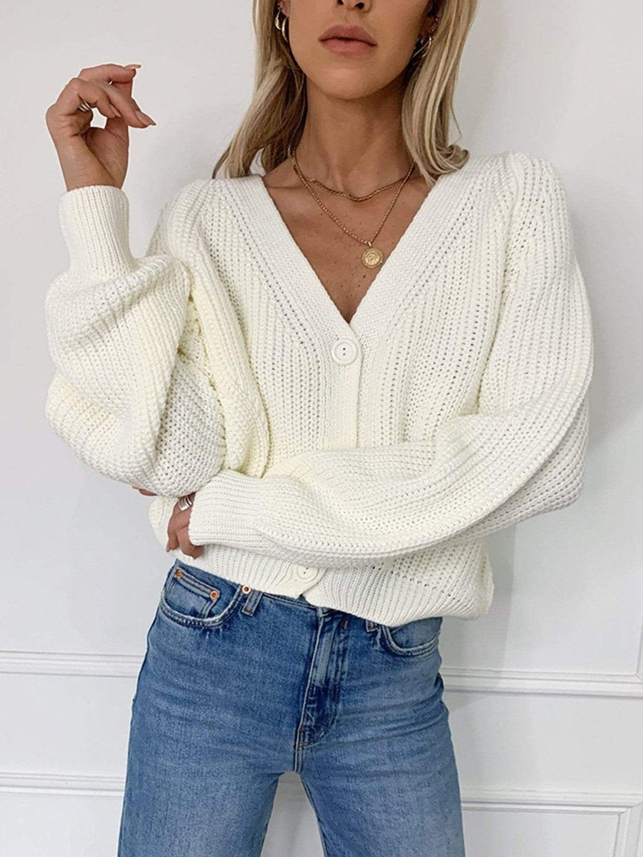 V-neck Basic All-match Daily Knitted Cardigan