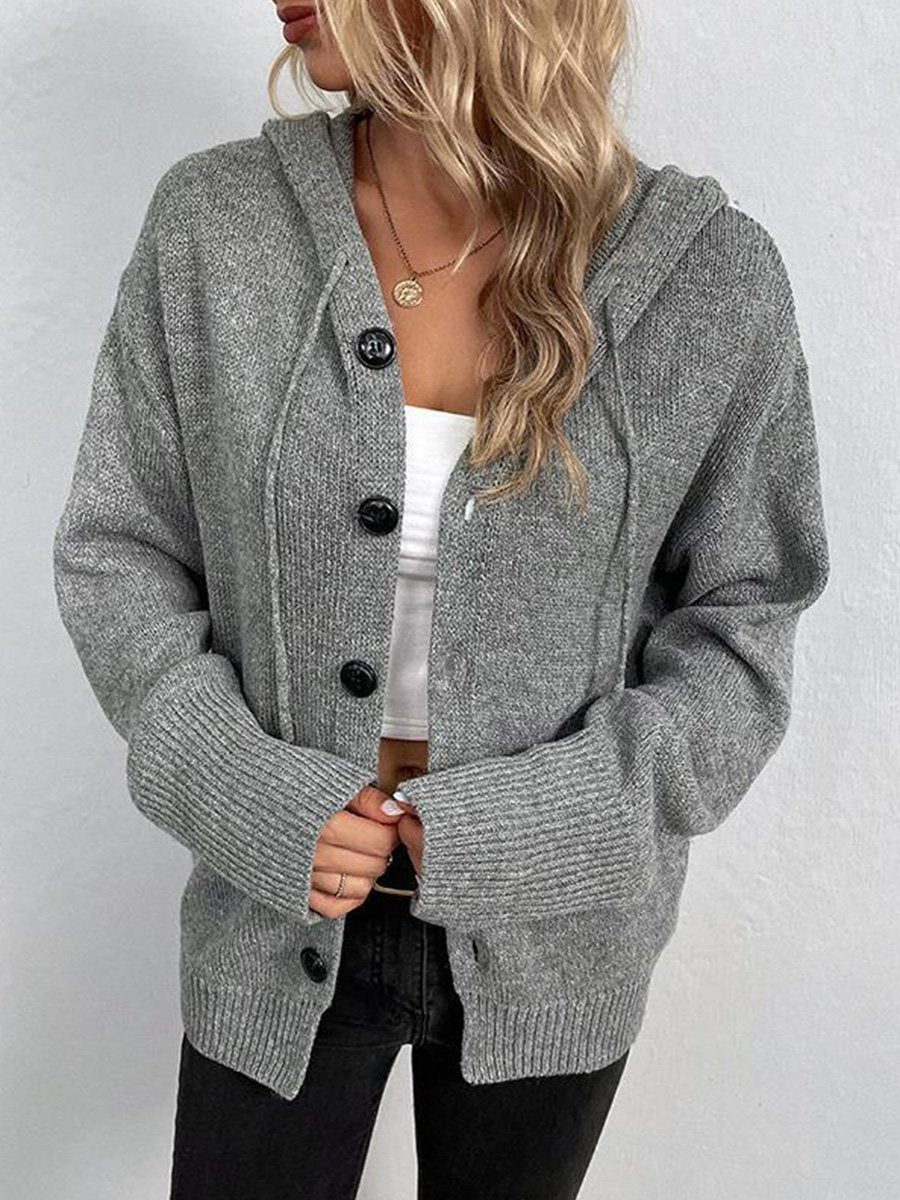 Long Sleeve Basic All-match Wool Hooded Cardigan