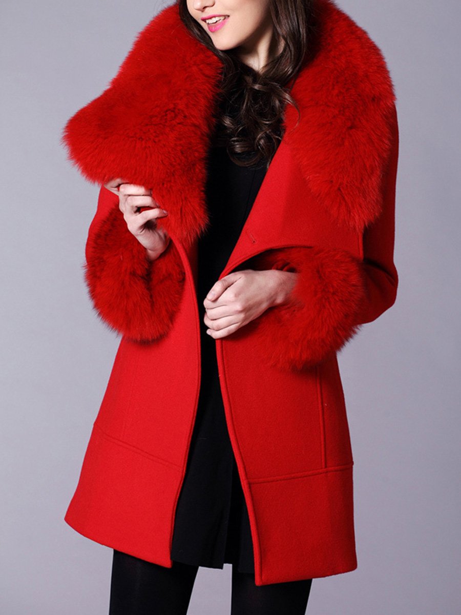 Women's Fur Collar Mid-length Wool Coat