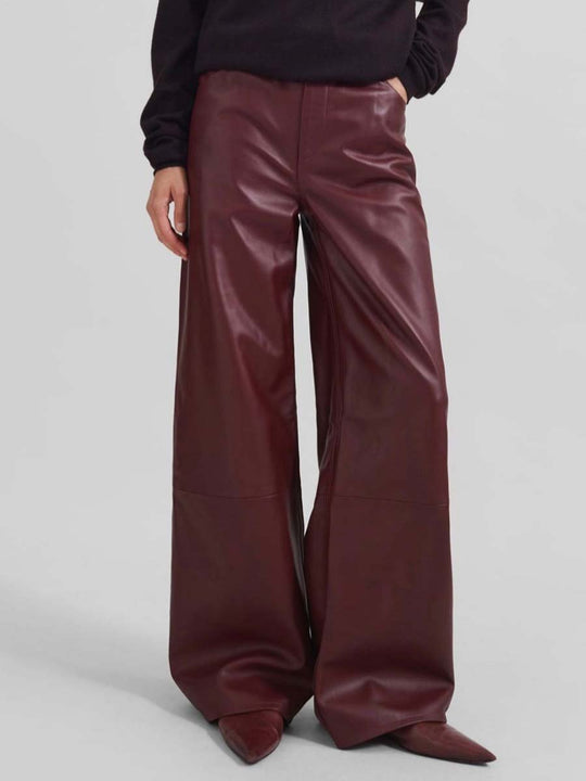 Women's High Waist Wide Leg Leather Pants