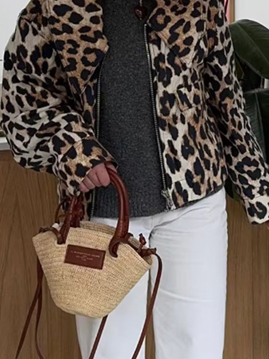 Fashionable Leopard Print Lapel Jacket