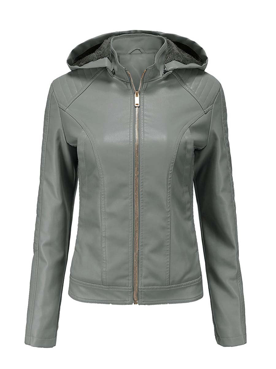 Women's Thick Hooded Warm Leather Jacket