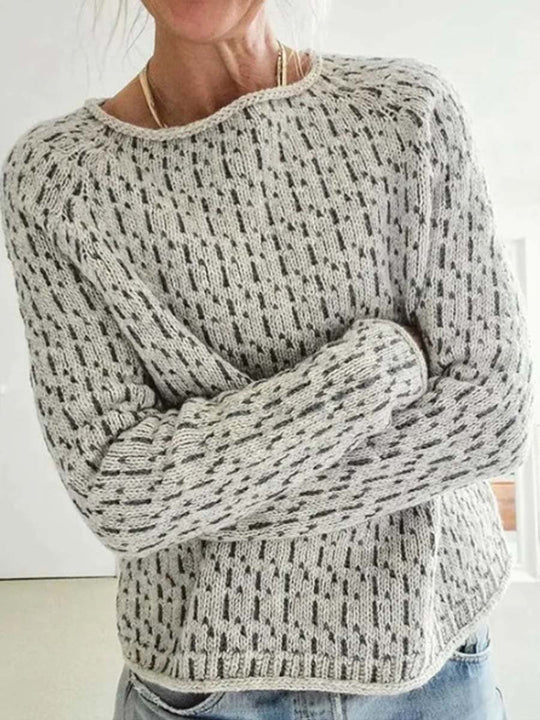 Crew Neck Color-Block Jacquard-Knit Sweater