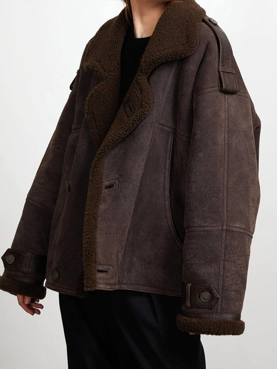 Retro-Inspired Relaxed Brown Wool Lapel Jacket