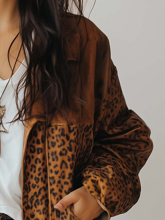 Women's Vintage Leopard Leather Jacket