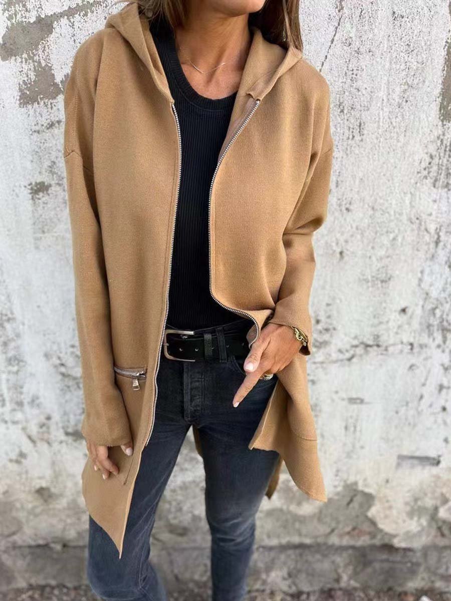 Hooded Long-Sleeved Loose Woolen Coat