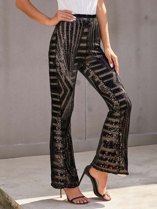 Women's High Waist Loose Straight Wide Leg Sequined Pants