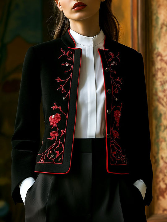 Vintage Stand Collar Embroidery Velvet Jacket