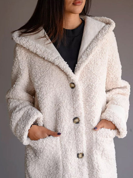 Fashion Long Sleeve Plush Hooded Long Coat