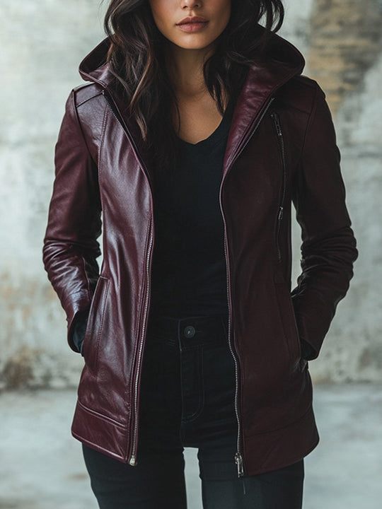 Fashion Retro Hooded Warm Leather Jacket