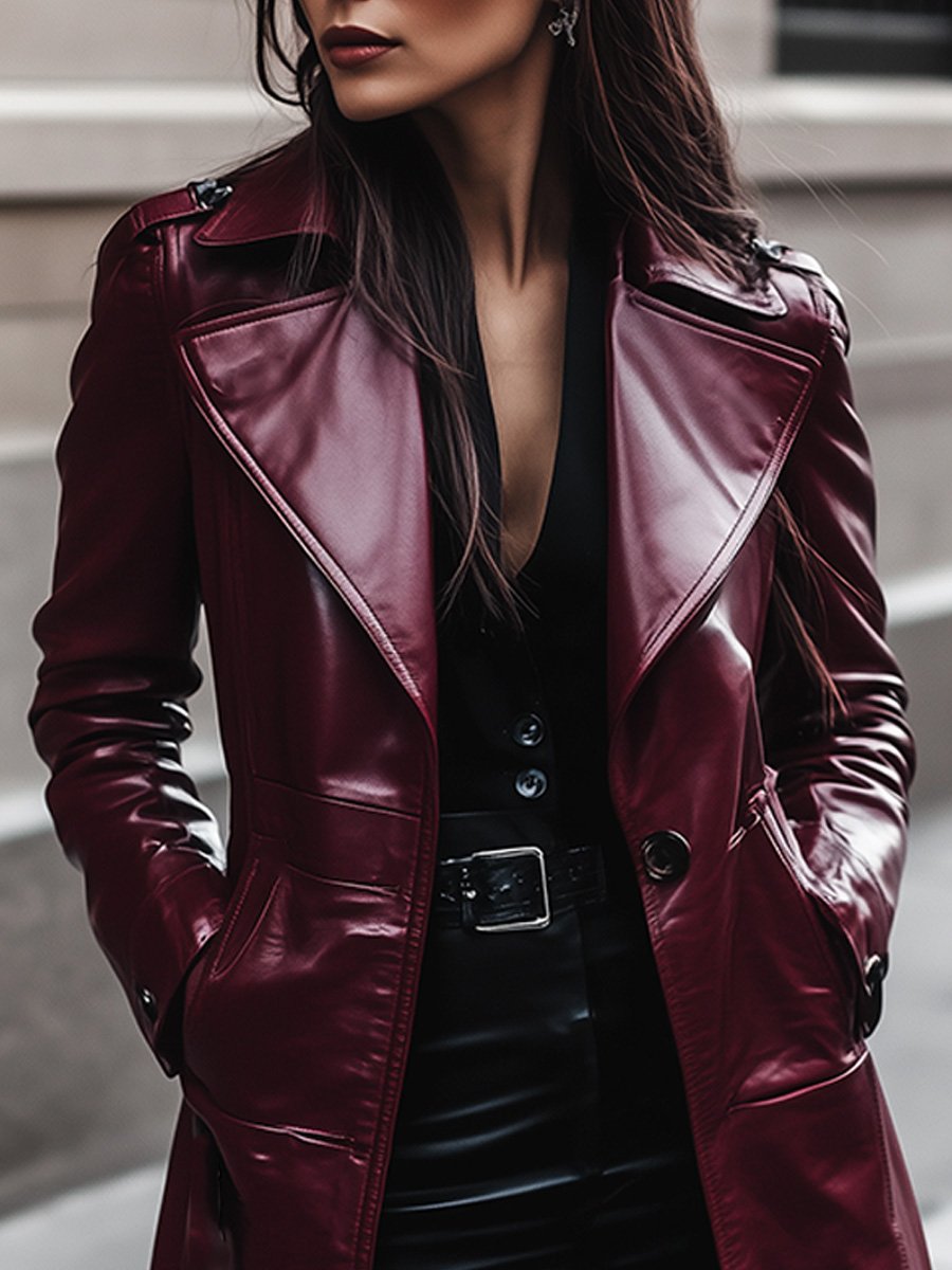 Fashion Retro Loose-Fit Lapel Long Leather Coat