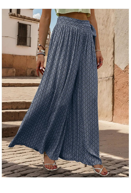 Lace-up High-waisted Casual Loose Wide-leg Pants 05182495YM