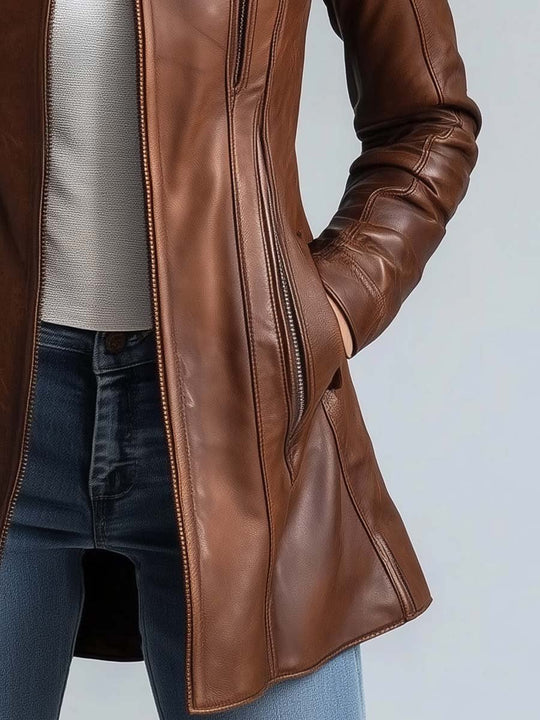 Women's Stand Collar Vintage Leather Jacket