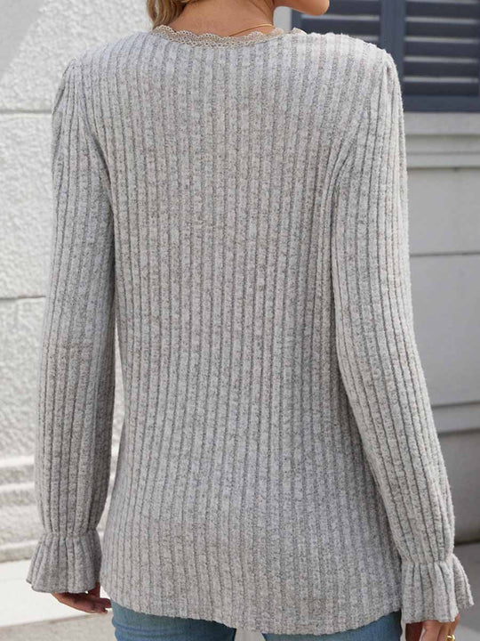 Ribbed Lace Collar Long-sleeved Bottoming Sweater