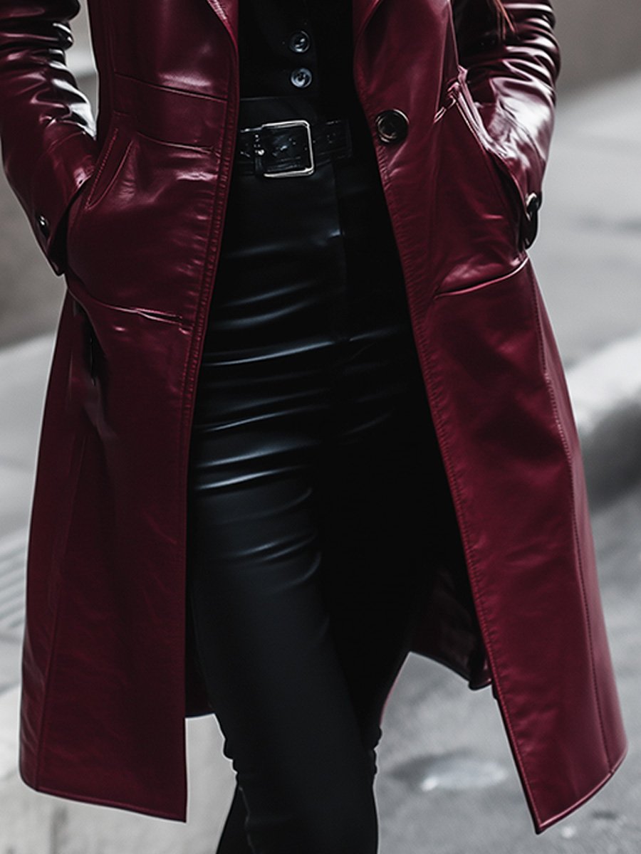 Fashion Retro Loose-Fit Lapel Long Leather Coat