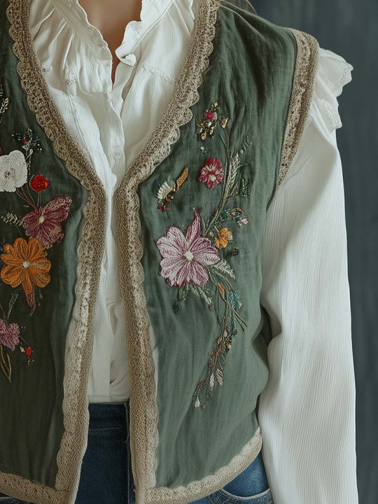 Rustic Meadow Embroidered Vest