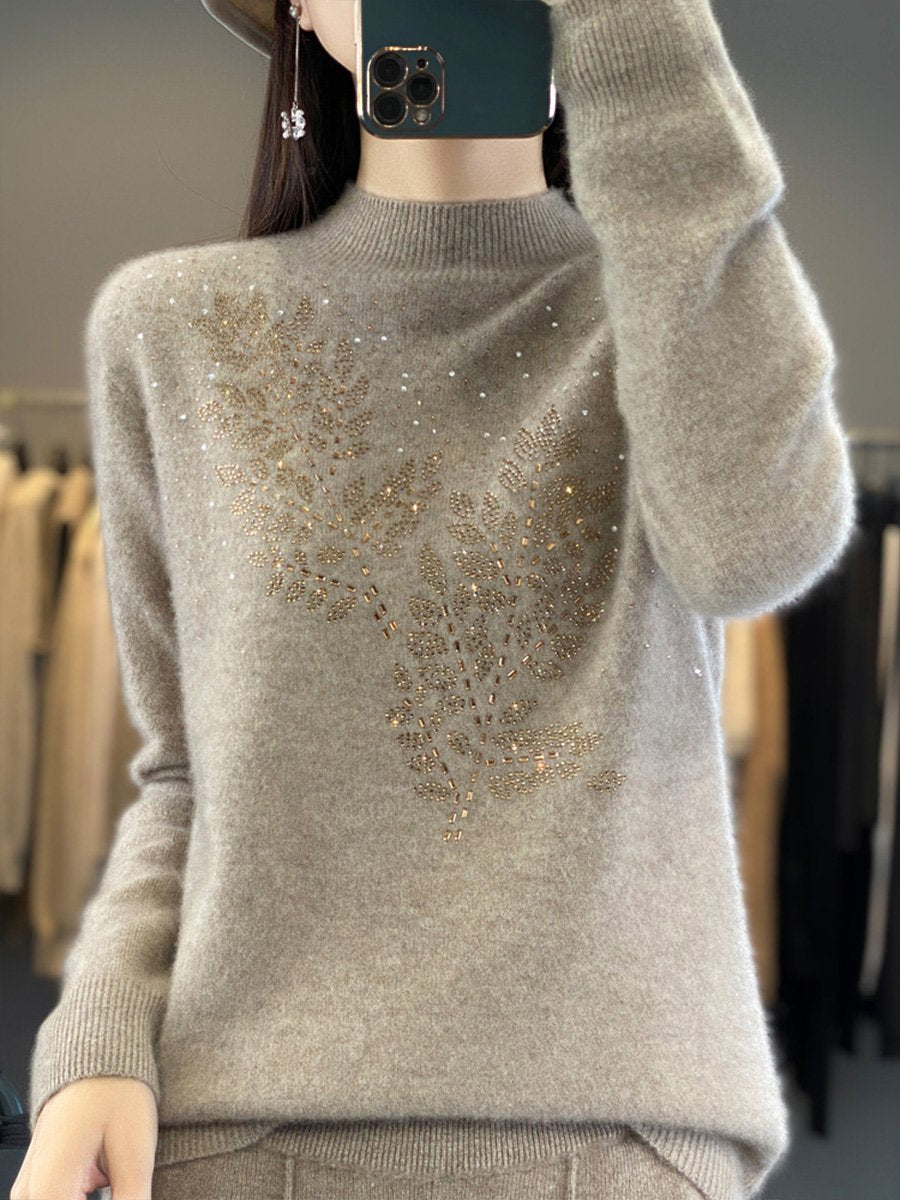 Fashionable Loose Rhinestone Long-sleeved Pullover Sweater