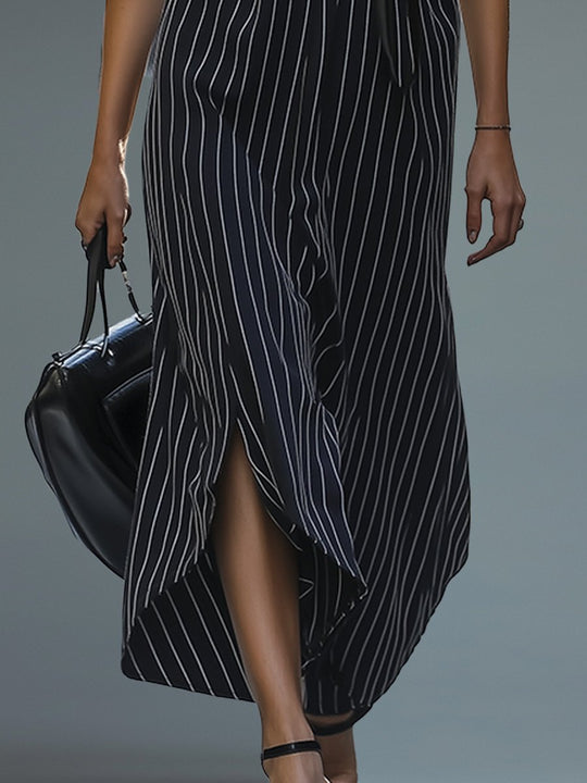 Casual Striped Commuting Waist Long-sleeved Maxi Dress