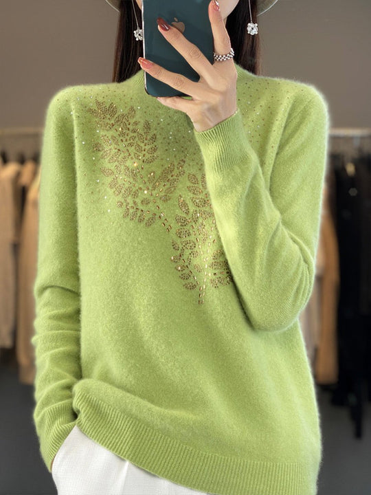 Fashionable Loose Rhinestone Long-sleeved Pullover Sweater