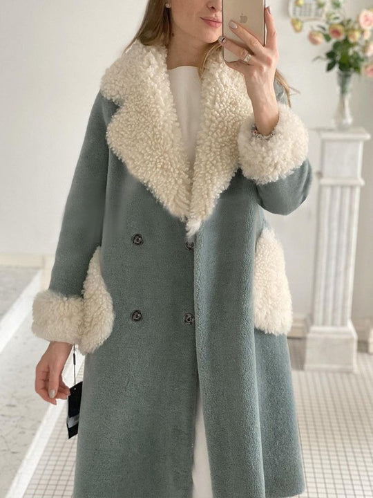 Lambswool Long Coat with Lapel Pockets