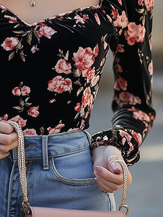 Elegant Vintage Velvet Print Shirt